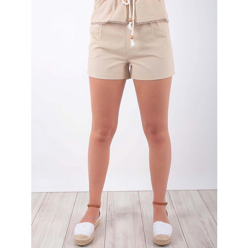 LADYLIKE FASHION Cotton Short With Drawstring Waist Beige LADYLIKE FASHION Cotton Short With Drawstring Waist Beige