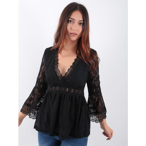 LADYLIKE FASHION Lace Peplum Top Black LADYLIKE FASHION Lace Peplum Top Black