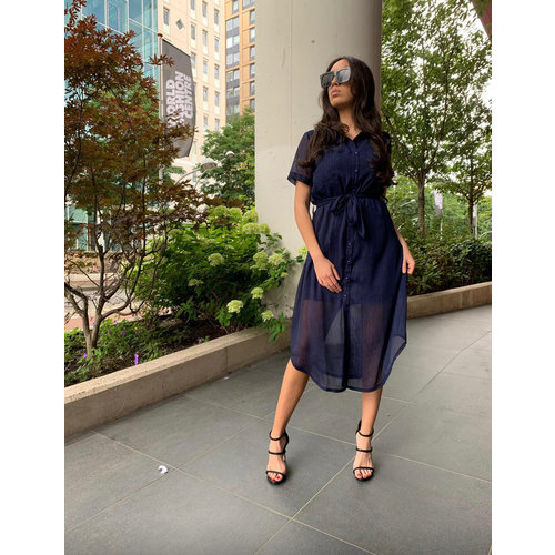 LADYLIKE FASHION Midi Shirt Dress Gold Shimmer Blue LADYLIKE FASHION Midi Shirt Dress Gold Shimmer Blue