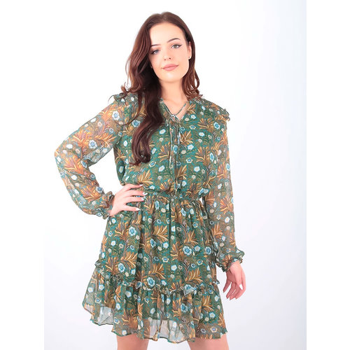 DRŌLE DE COPINE- LADYLIKE FASHION Floral Leaf Print Dress Green DRŌLE DE COPINE- LADYLIKE FASHION Floral Leaf Print Dress Green