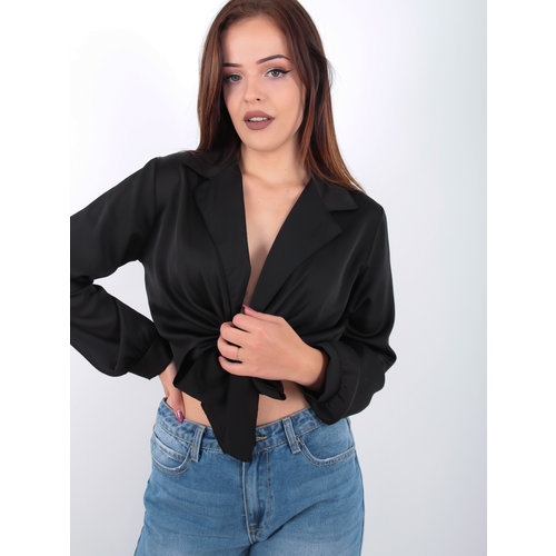 VENESSA NUCCI Satin Crop Blouse Black VENESSA NUCCI Satin Crop Blouse Black