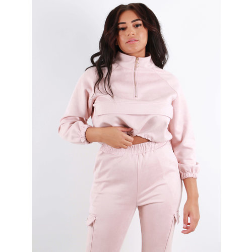 DRŌLE DE COPINE Fluwelen Korte Sweater Roze DRŌLE DE COPINE Fluwelen Korte Sweater Roze