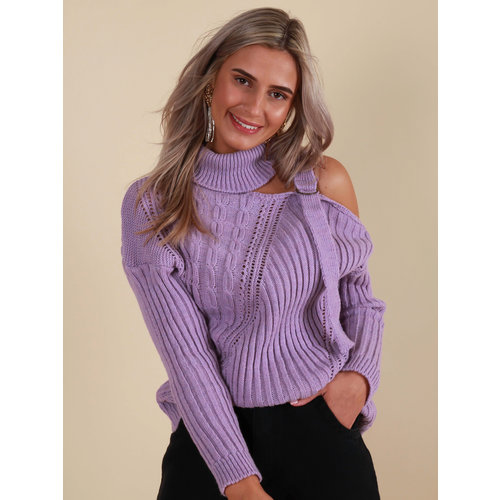 LADYLIKE FASHION Gebreide Trui Open Schouder Lila LADYLIKE FASHION Gebreide Trui Open Schouder Lila