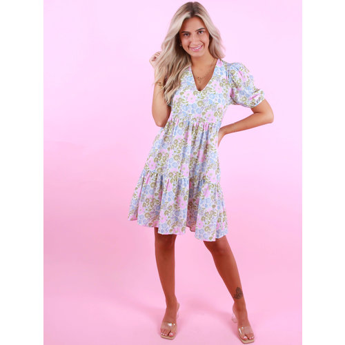 AN'GE Bloemen Print Jurk Groen/Blauw AN'GE Bloemen Print Jurk Groen/Blauw
