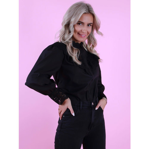 DRŌLE DE COPINE Kanten V Blouse Zwart DRŌLE DE COPINE Kanten V Blouse Zwart