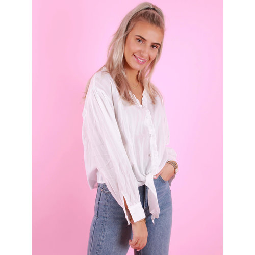 DRŌLE DE COPINE Streep Blouse Knoop Wit DRŌLE DE COPINE Streep Blouse Knoop Wit