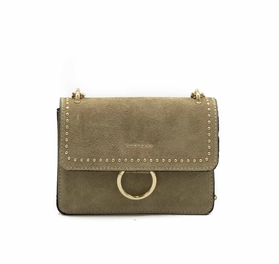 beige suede crossbody bag
