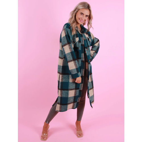 BELLAVIE Long Checkered Jacket Turquoise BELLAVIE Long Checkered Jacket Turquoise