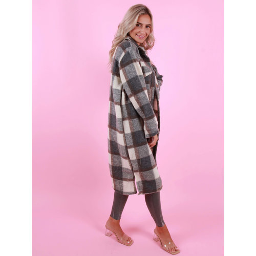 BELLAVIE Long Checkered Jacket Grey BELLAVIE Long Checkered Jacket Grey