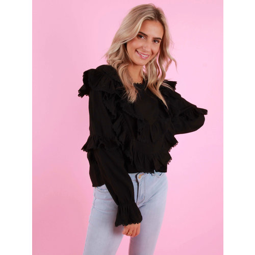 KAYCEE Ruffled Blouse Long Sleeve Black KAYCEE Ruffled Blouse Long Sleeve Black