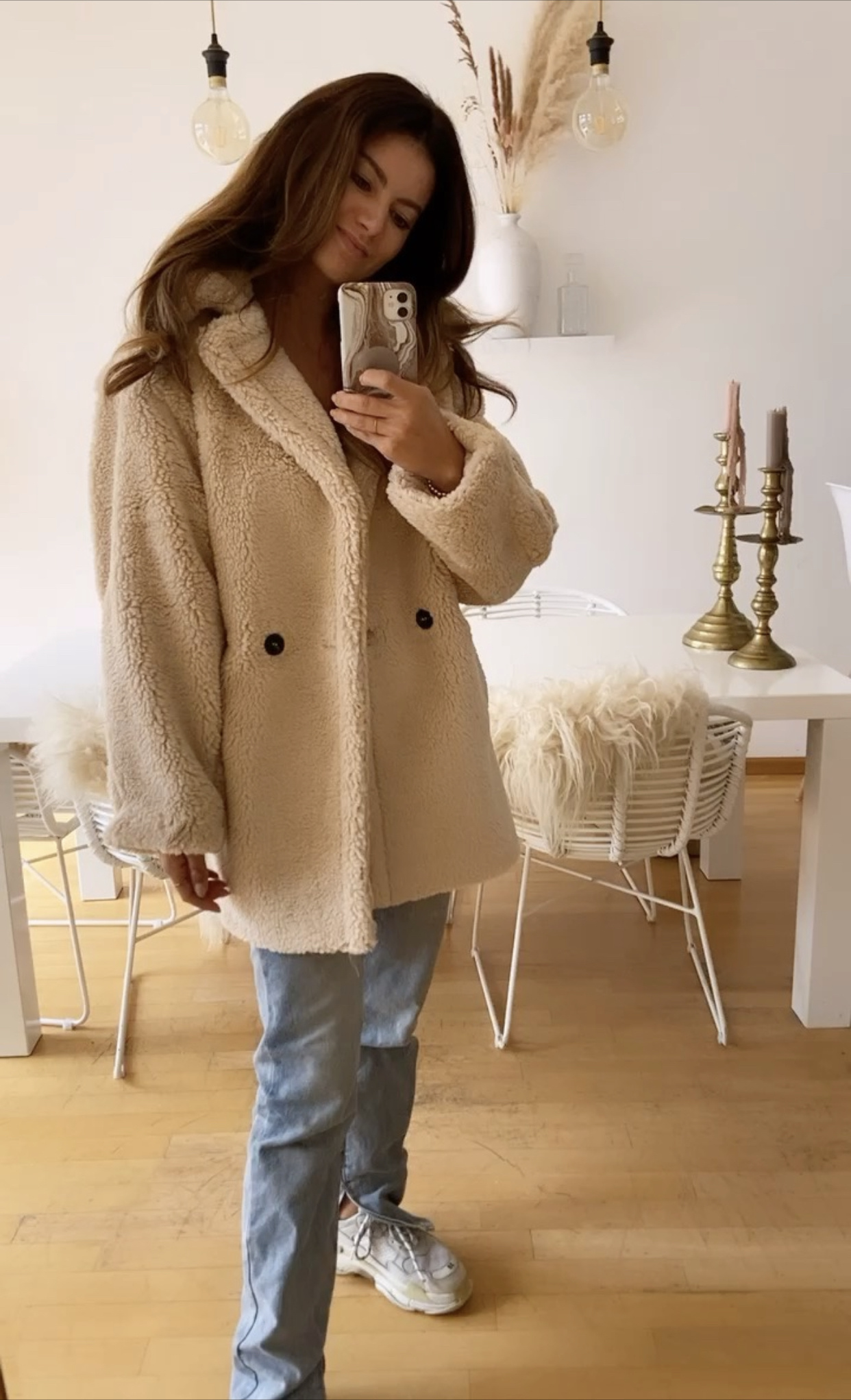 beige teddy coat