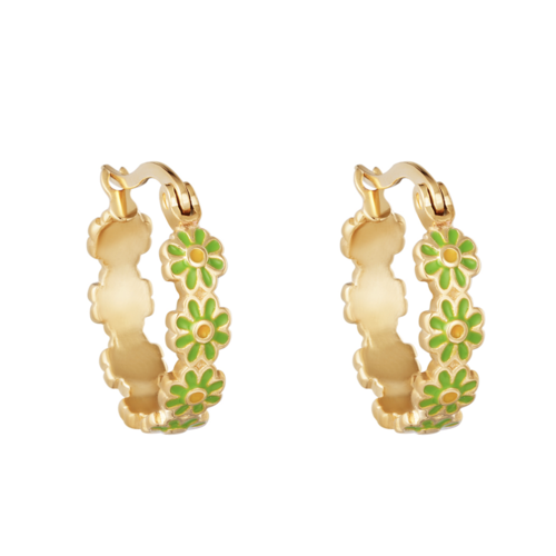 LADYLIKE Earrings Daisy Hoops Gold/Green LADYLIKE Earrings Daisy Hoops Gold/Green