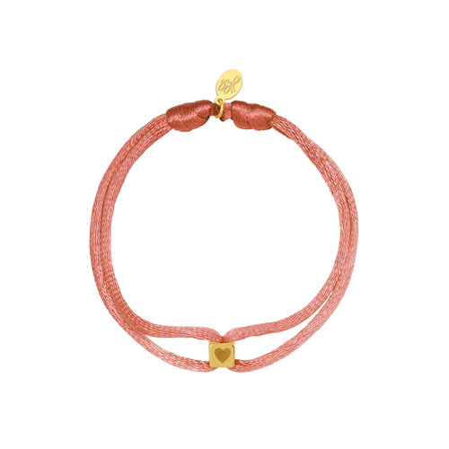 Yehwang Bracelet Satin Cube Heart Roze Yehwang Bracelet Satin Cube Heart Roze
