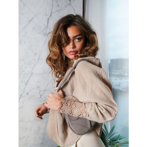 Drôle de Copine Puff Sleeve Lace Blouse Taupe Drôle de Copine Puff Sleeve Lace Blouse Taupe