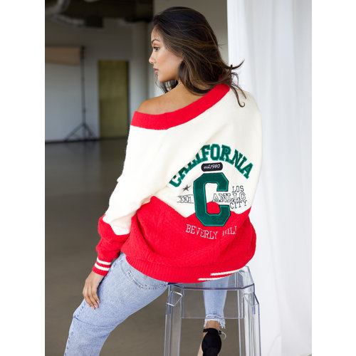 Jcl Baseball Cardigan Red Jcl Baseball Cardigan Red