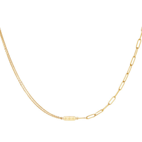 Yehwang Stainless Steel Necklace with Double Chain and Charm Gold Yehwang Stainless Steel Necklace with Double Chain and Charm Gold