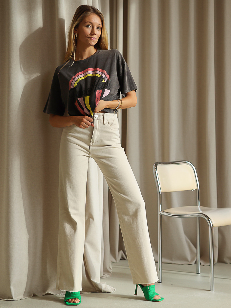 Wide Leg Jeans Beige - LADYLIKE FASHION