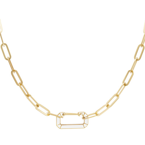 Stainless Steel Necklace With Link Charm Gold/White Stainless Steel Necklace With Link Charm Gold/White