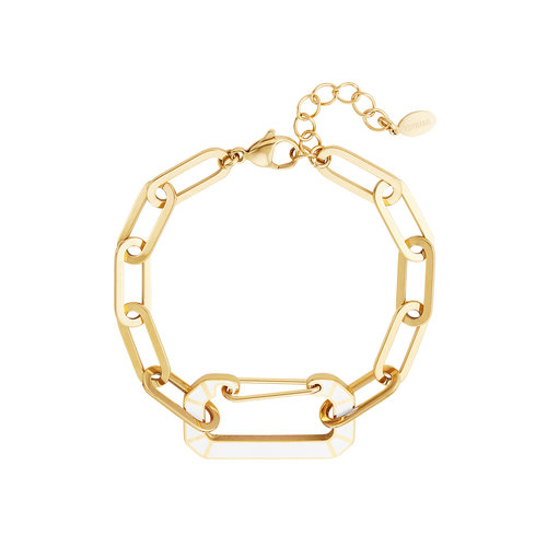 Stainless Steel Bracelet With Link Charm Gold/White Stainless Steel Bracelet With Link Charm Gold/White