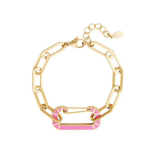 Stainless Steel Bracelet With Link Charm Gold/Pink Stainless Steel Bracelet With Link Charm Gold/Pink