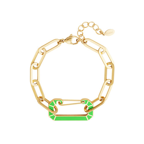 Stainless Steel Bracelet With Link Charm Gold/Green Stainless Steel Bracelet With Link Charm Gold/Green
