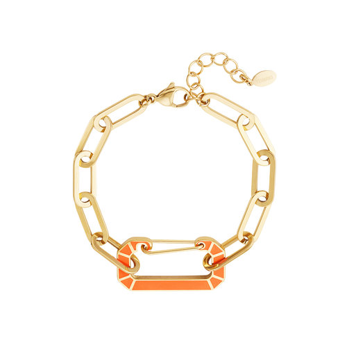 Stainless Steel Bracelet With Link Charm Gold/Orange Stainless Steel Bracelet With Link Charm Gold/Orange