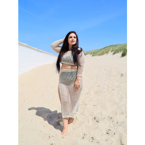 Crochet Split Skirt Beige Crochet Split Skirt Beige