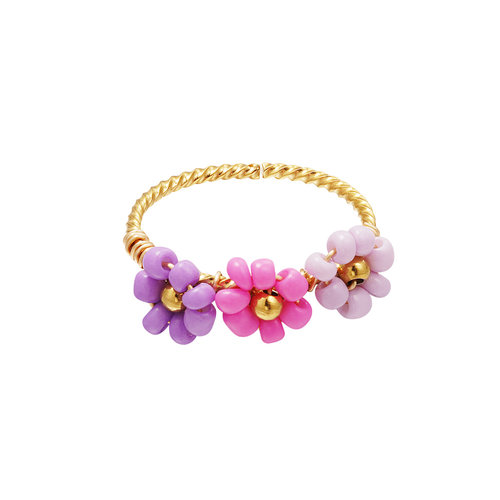 Adjustable Ring With Colorful Flowers Purple Adjustable Ring With Colorful Flowers Purple