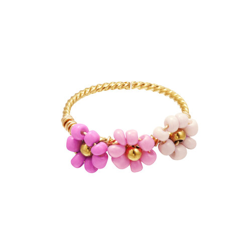 Adjustable Ring With Colorful Flowers Pink Adjustable Ring With Colorful Flowers Pink