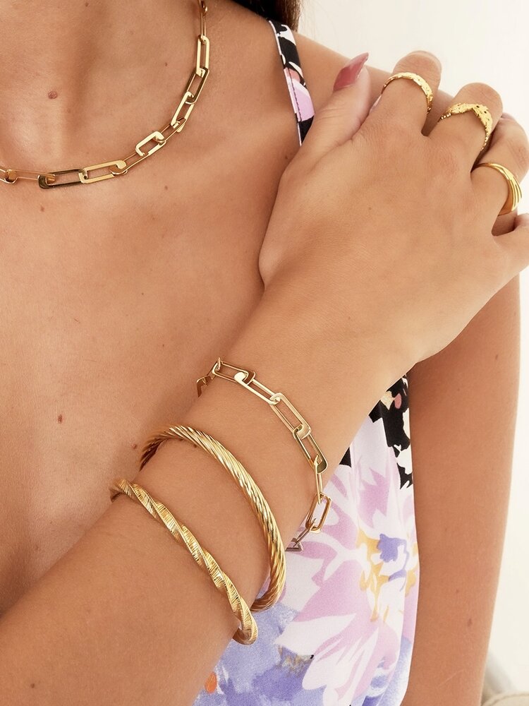 18K Gold Plated Chunky Bold Linked Chain Bracelet, Instagram Style | eBay