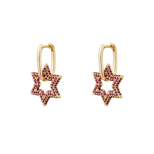 Earrings With Zircons Stars Gold/Pink Earrings With Zircons Stars Gold/Pink