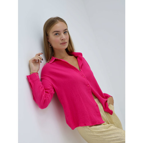 Tetra Button Blouse Fuchsia Tetra Button Blouse Fuchsia