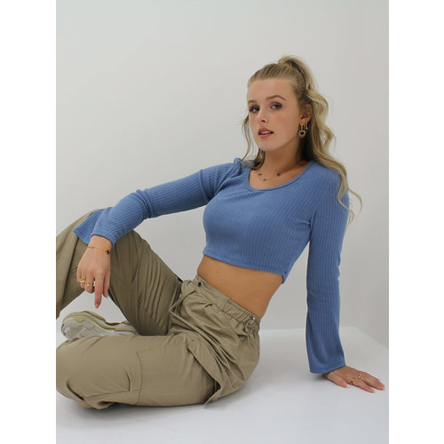 Crop Top Lange Mouw Blauw Crop Top Lange Mouw Blauw