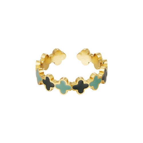 Ring Klaver Kleurrijk Blauw/Goud Ring Klaver Kleurrijk Blauw/Goud