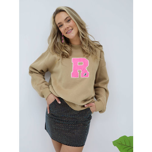 Oversized Baseball Sweater Camel/Pink Oversized Baseball Sweater Camel/Pink