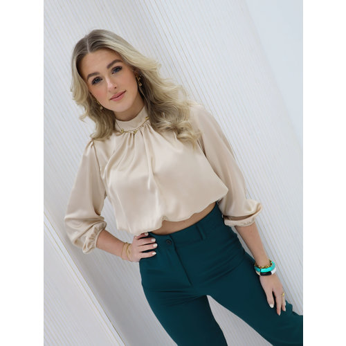 Korte Satijnen Blouse Beige Korte Satijnen Blouse Beige