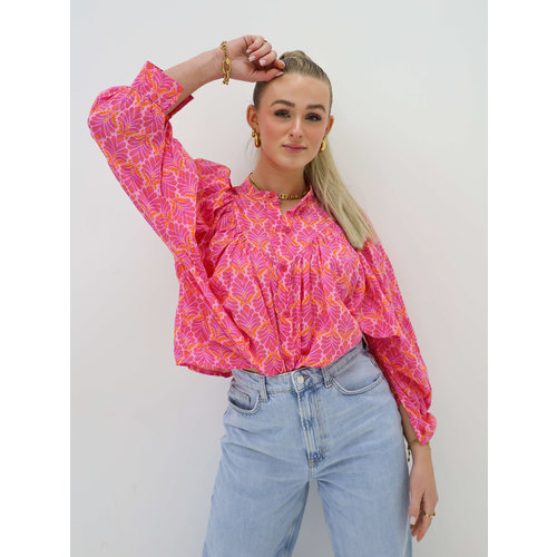 Wijde Print Blouse Oranje/Roze Wijde Print Blouse Oranje/Roze
