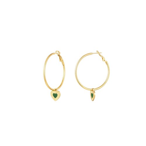 Hoops With Hearts Charm Gold/Green Hoops With Hearts Charm Gold/Green