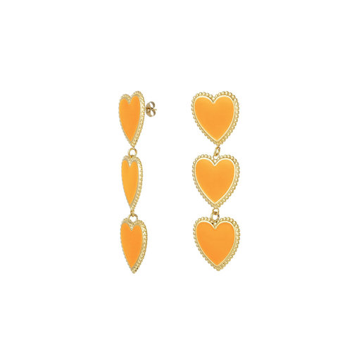 Earrings 3 Graceful Hearts In a Row Orange Earrings 3 Graceful Hearts In a Row Orange