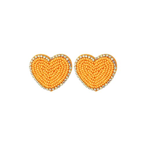 Beaded Earrings Heart With Rhinestones Orange Beaded Earrings Heart With Rhinestones Orange