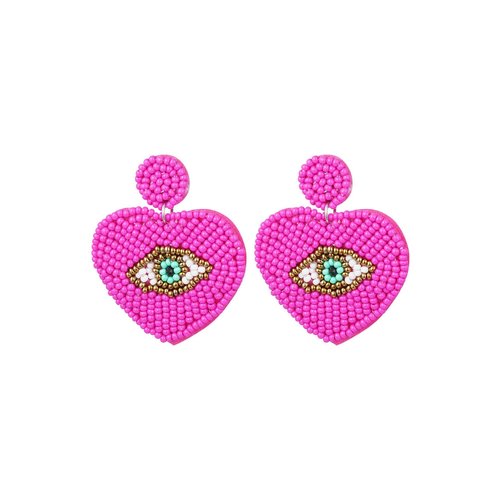 Beaded Earrings With Eye Fuchsia Beaded Earrings With Eye Fuchsia