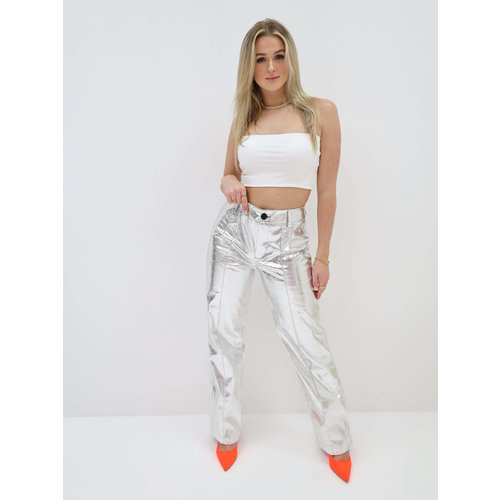Metallic Straight Pants Silver Metallic Straight Pants Silver