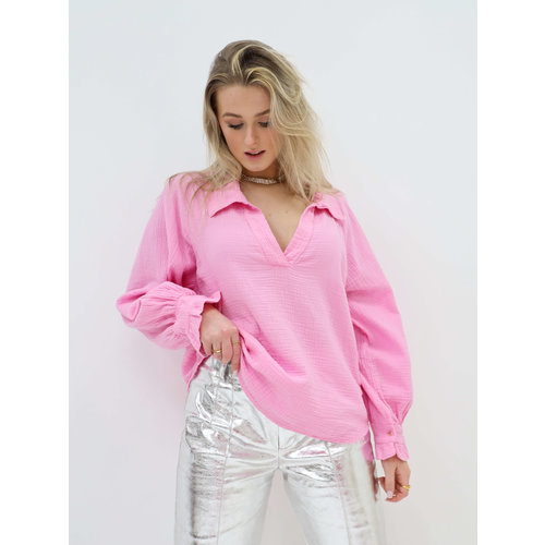 Katoenen Blouse Roze Katoenen Blouse Roze