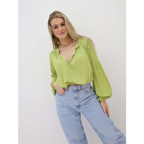 Korte Lange Mouwen Blouse Groen Korte Lange Mouwen Blouse Groen