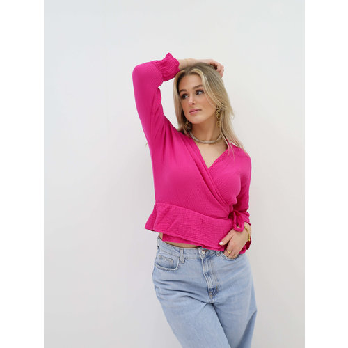 Katoenen Overslag Blouse Fuchsia Katoenen Overslag Blouse Fuchsia