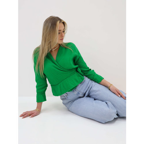 Katoenen Overslag Blouse Groen Katoenen Overslag Blouse Groen