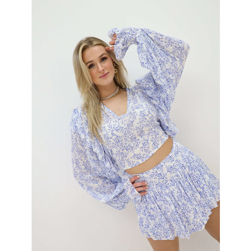 Floral Ruffle Crop Top Blue Floral Ruffle Crop Top Blue