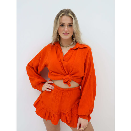 Cotton Long Sleeve Blouse Orange Cotton Long Sleeve Blouse Orange