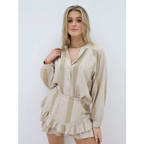 Cotton Shimmer Ruffle Skort Beige Cotton Shimmer Ruffle Skort Beige