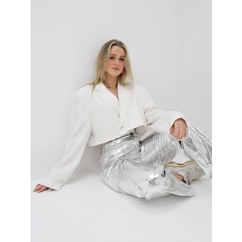 Vintage Reworked Cropped Blazer Linen White Vintage Reworked Cropped Blazer Linen White